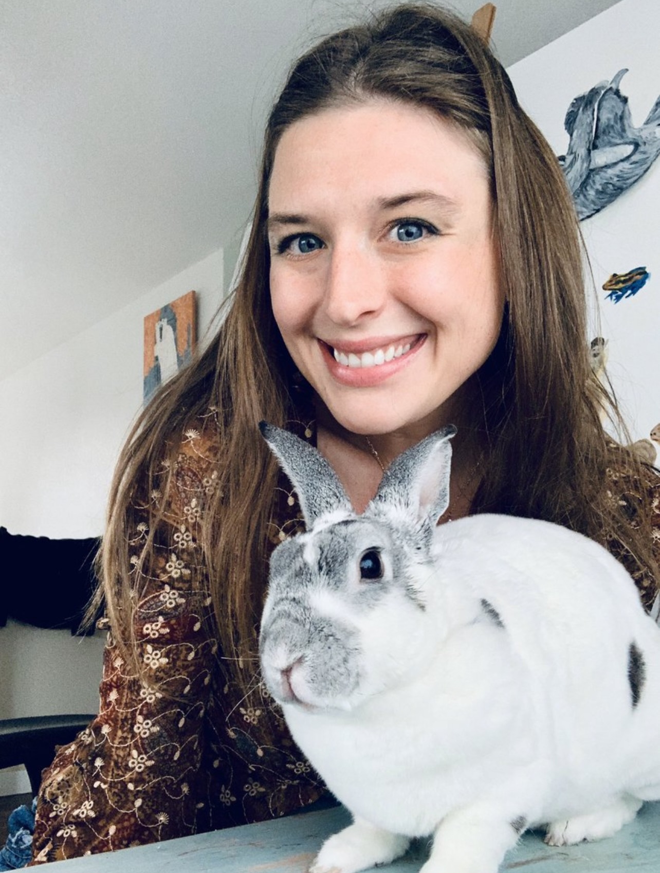 Diana Wallace holding a rabbit